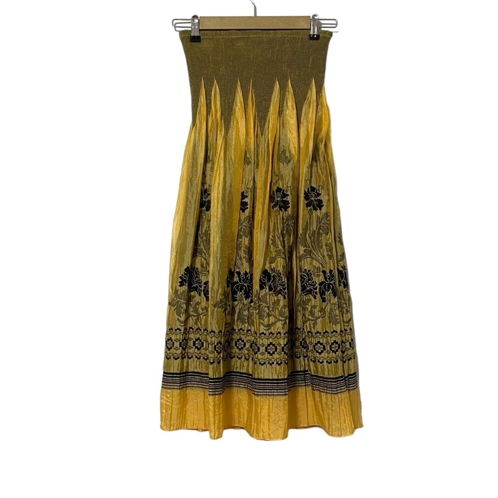 Lapis Yellow Black Floral Boho Midi Skirt One Size Boho Hippie Artsy